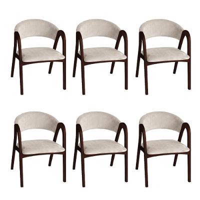 Kit 6 Cadeiras de Jantar Valentina Madeira Maciça Veludo Bege Ideal Decor
