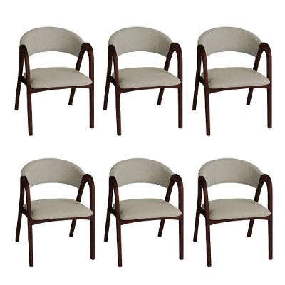 Kit 6 Cadeiras de Jantar Valentina Madeira Maciça em Linho Bege Ideal Decor