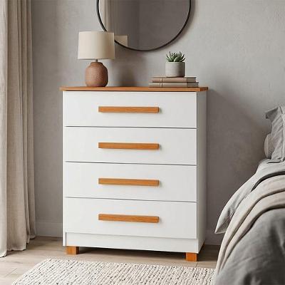 Gaveteiro Suíça 4 Gavetas Mdf Mdp Puxador Integrado Branco Nature Infantile Móveis