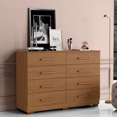 Cômoda Sirlei 8 Gavetas em MDF com Puxador em MDF Amadeirado para Quarto 136cm