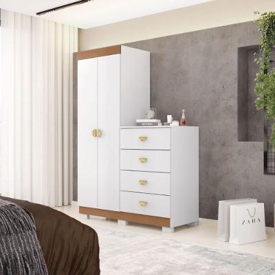 Cômoda Roupeiro Cristal 2 Portas 4 Gavetas MDF MDP Branco Vila Rica