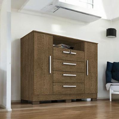 Cômoda London Luxo 2 Portas 4 Gavetas MDP Puxador ABS Malbec Estrutura Malbec