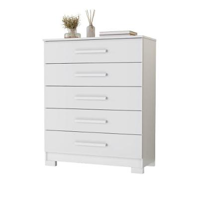 Cômoda Cristina 5 Gavetas MDP Puxadores de Madeira Branco JCM Movelaria