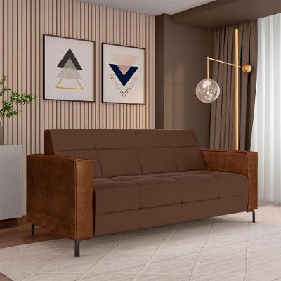 Sofá Houston 2 Lugares 160cm Marrom Veludo e Pu com Pés em Metal