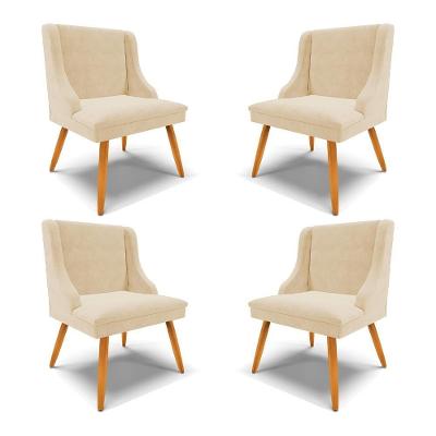 Kit 4 Cadeiras Decorativas Firenze Estrutura em Madeira Suede Bege Natural Gran Belo