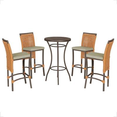 Mesa Bistrô E 4 Banquetas Roma Marrom Corda Estofado 7 Trama Terra Cota