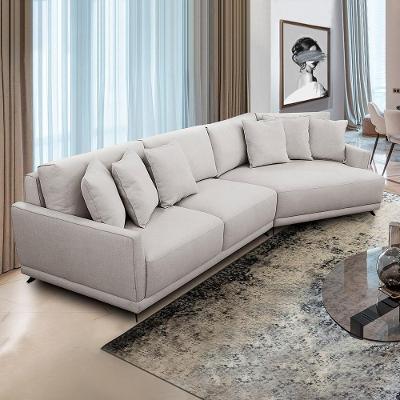 Sofá com Chaise Rossi G93 4 Lugares 290cm Linho Bege com Almofadas Gran Belo