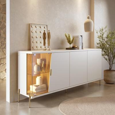 Buffet Aparador Sena Moderno 4 Portas sem Gavetas MDF-MDP 179CM Off White Matte-Freijó Colibri