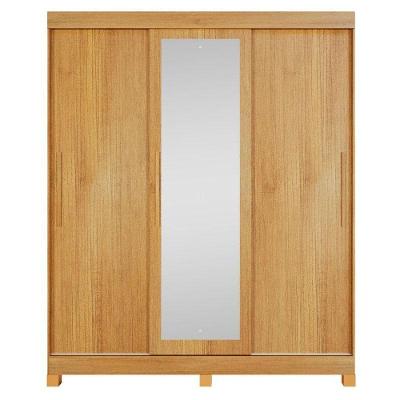 Guarda Roupa Casal Beija Flor 3 Portas de Correr 4 Gavetas MDF com Espelho Cinamomo Off White Flex