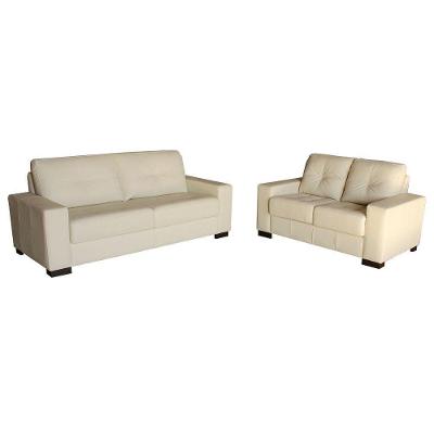 Jogo de Sofá Milão G03 2 e 3 Lugares Off White Couro para Sala de Estar Gran Belo
