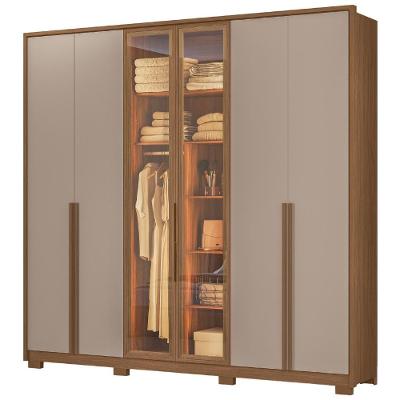 Guarda Roupa Casal Atacama 6 Portas de Bater com Led Carvalho Fendi Moval Móveis