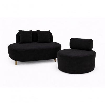 Kit Sofá Orgânico Feijão 115Cm 02 Almofadas E Poltrona Orgânica Decorativa Flora Veludo Preto Do Lar