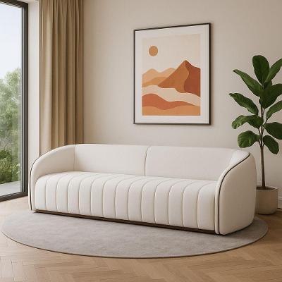 Sofá Orgânico 2 Lugares Fixo 252CM Off White Estofado Liso em Bouclé