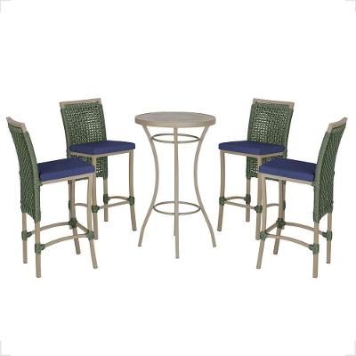 Mesa Bistrô 4 Banquetas Roma Fendi Corda Estofado 10 Trama Verde