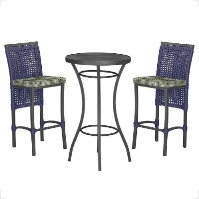 Mesa Bistrô 2 Banquetas Roma Preta Náutica Estofado 5 Trama Azul