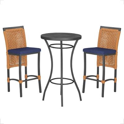 Mesa Bistrô 2 Banquetas Roma Preta Corda Estofado 10 Trama Terra Cota