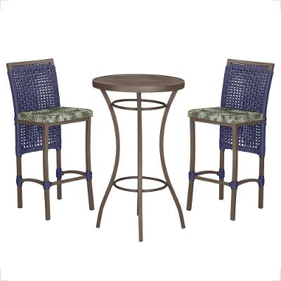 Mesa Bistrô 2 Banquetas Roma Corda Náutica Estofado 5 Trama Azul