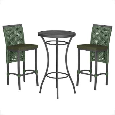 Mesa Bistro E 2 Banquetas Roma Preta Corda Náutica 13 Trama Verde