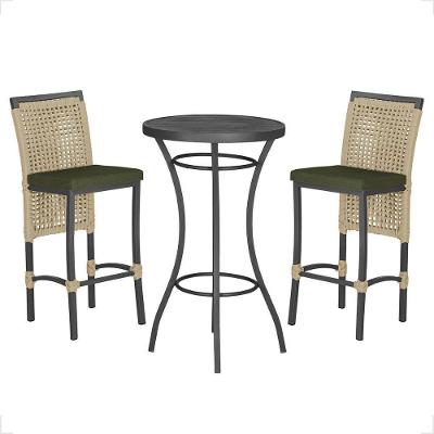 Mesa Bistro E 2 Banquetas Roma Preta Corda Náutica 13 Trama Rami
