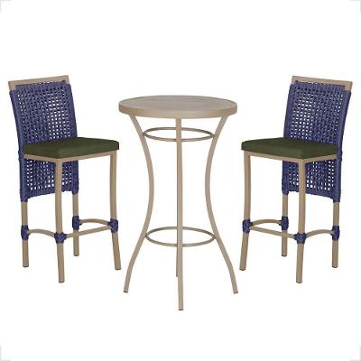 Mesa Bistro E 2 Banquetas Roma Fendi Corda Náutica 13 Azul