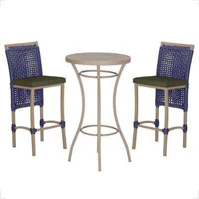 Mesa Bistro E 2 Banquetas Roma Fendi Corda Náutica 13 Azul