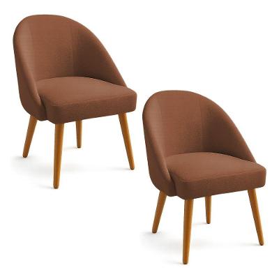 Kit 02 Cadeiras Poltrona De Jantar Estofada Luna Boucle Pés Palito Castanho - Pallazio Cor Terracota