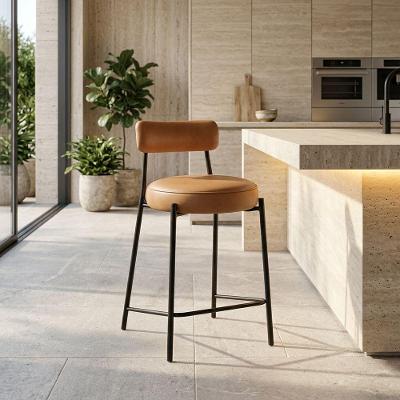 Banqueta Alta Londres PU com Encosto Industrial Preto D'Rossi