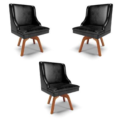 Kit 3 Cadeiras Decorativas Firenze G19 Estrutura em Madeira Pu Preto Brilho Natural Gran Belo