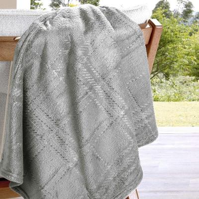 Manta Flannel Gales Efeito Jacquard Casal 100% Poliéster Microfibra 240g-m2 Prata Buettner