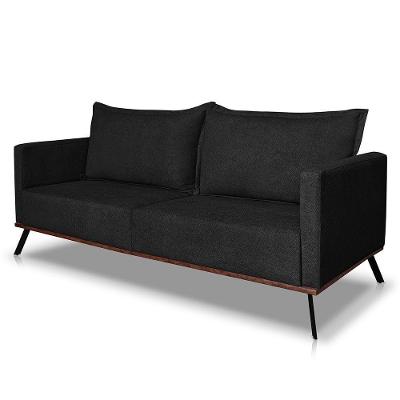 Sofá Living 2 Lugares 1,80m Atlantis Bouclê Preto Pés De Ferro - Pallazio