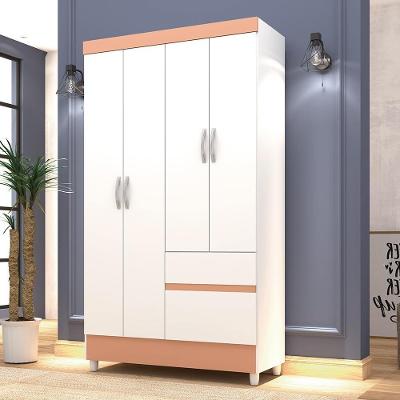 Guarda Roupa Casal Ideal 4 Portas Giratórias 2 Gavetas MDP Branco Brilhante Vila Rica