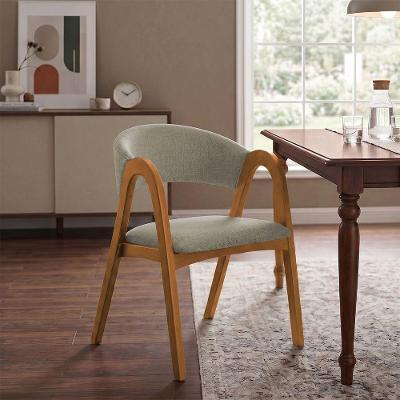 Cadeira Valentina Madeira Maciça Cerejeira Estofada em Linho Bege Ideal Decor