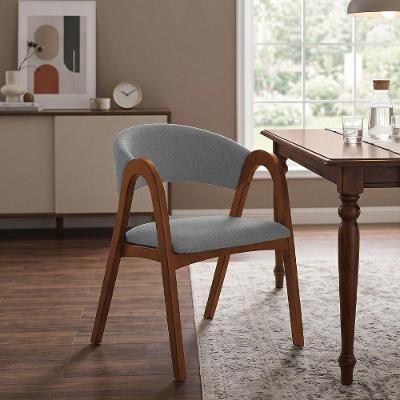 Cadeira para Sala de Jantar Valentina Madeira Maciça Estofada em Linho Cinza Ideal Decor