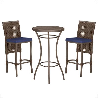 Mesa Bistrô 2 Banquetas Roma Marrom Corda Estofado 10 Trama Marrom