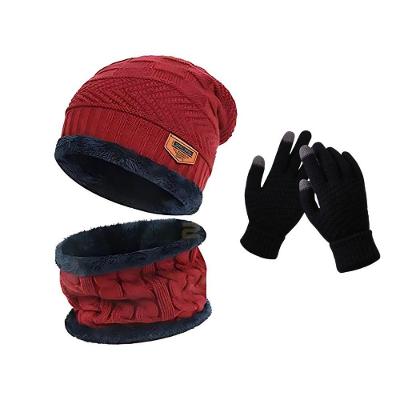 Kit Inverno OEM Geométrico 100% Lã Antialérgica Adulto Vermelho com Luva Touch Touca Forrada
