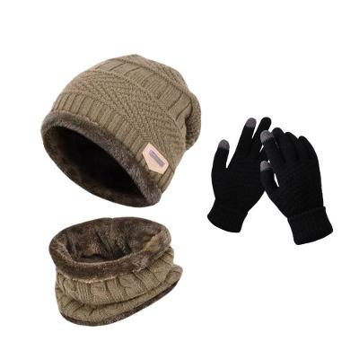 Kit Inverno com Luvas Touca e Protetor de Pescoço OEM Geométrico 100% Lã Antialérgica Adulto Bege