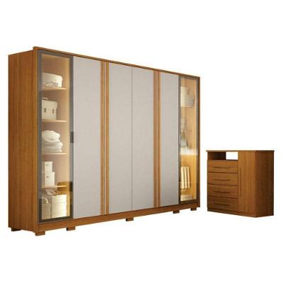 Guarda Roupa Casal Prime 6Portas Com Led Off White Com Cômoda Diamante 4Gav 1 Porta Cinamomo Leifer