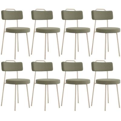 Kit 8 Cadeiras Barcelona Estofada em Aço com Bouclê Oliva para Sala de Jantar Lyam Decor