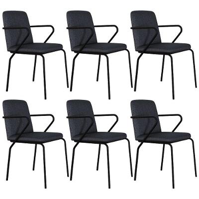 Kit 6 Cadeiras Loft para Sala de Jantar Estrutura em Aço Estofada em Linho Grafite Lyam Decor