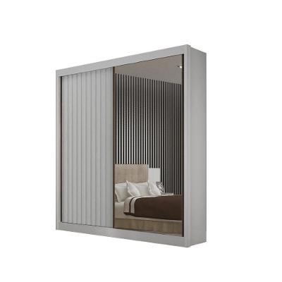 Guarda Roupa Solteiro Ripado Lugano 2 Portas de Correr 3 Gavetas MDF com Espelho Made Marcs