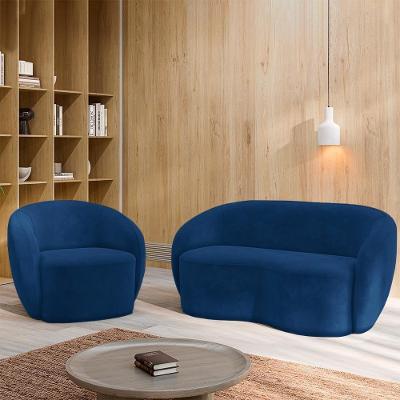 Conjunto Sofá Íbis 3 Lugares 160cm Azul Marinho em Veludo para Sala de Estar Gran Belo