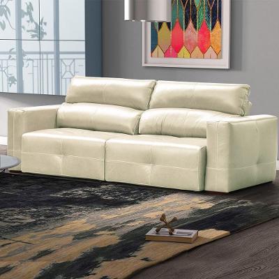 Sofá Monica 3 Lugares Reclinável e Retrátil 252cm Off White Couro Gran Belo