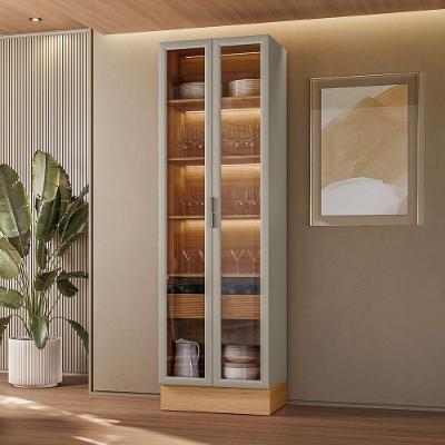 Cristaleira Fascínio L05 2 Portas de Vidro em MDF com Led Jequitibá Gris Fosco Lyam Decor