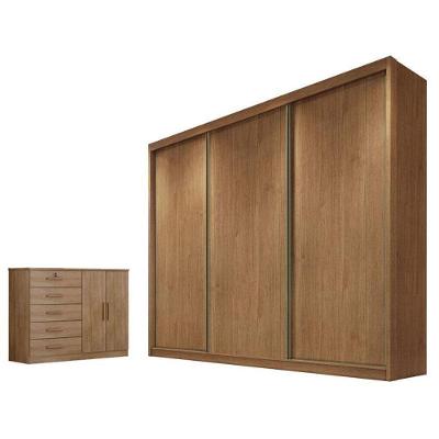 Guarda Roupa e Cômoda Londres Seul 5 Portas 8 Gavetas MDF MDP 241cm Marrom