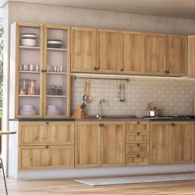 Armário de Cozinha Completo Berlim 7 Peças Amadeirado com Recorte para Cooktop Ditália Móveis