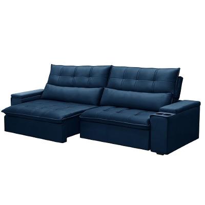 Sofá Robem G22 3 Lugares Retrátil e Reclinável 210cm Azul Veludo Gran Belo