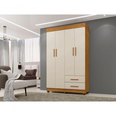 Roupeiro Casal Copacabana New 4 Portas de Bater 2 Gavetas MDP Cinamomo-off Benetil Móveis