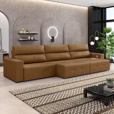 Sofá Nero G52 5 Lugares Retrátil 314cm Caramelo Couro Gran Belo