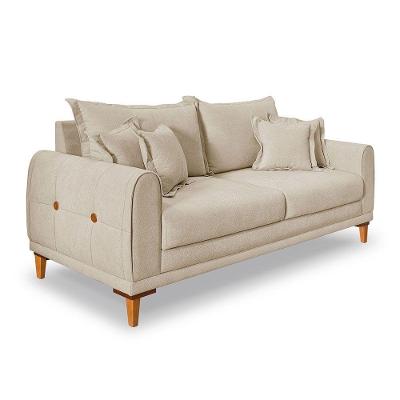 Sofá Living 2 Lugares 1,80m Livia Bouclê Pés De Madeira - Pallazio Cor Dourado