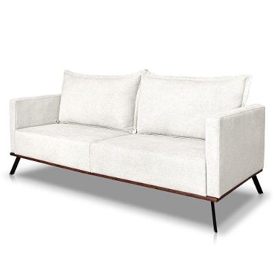 Sofá Living 2 Lugares 1,80m Atlantis Bouclê Pés De Ferro - Pallazio Cor Off White